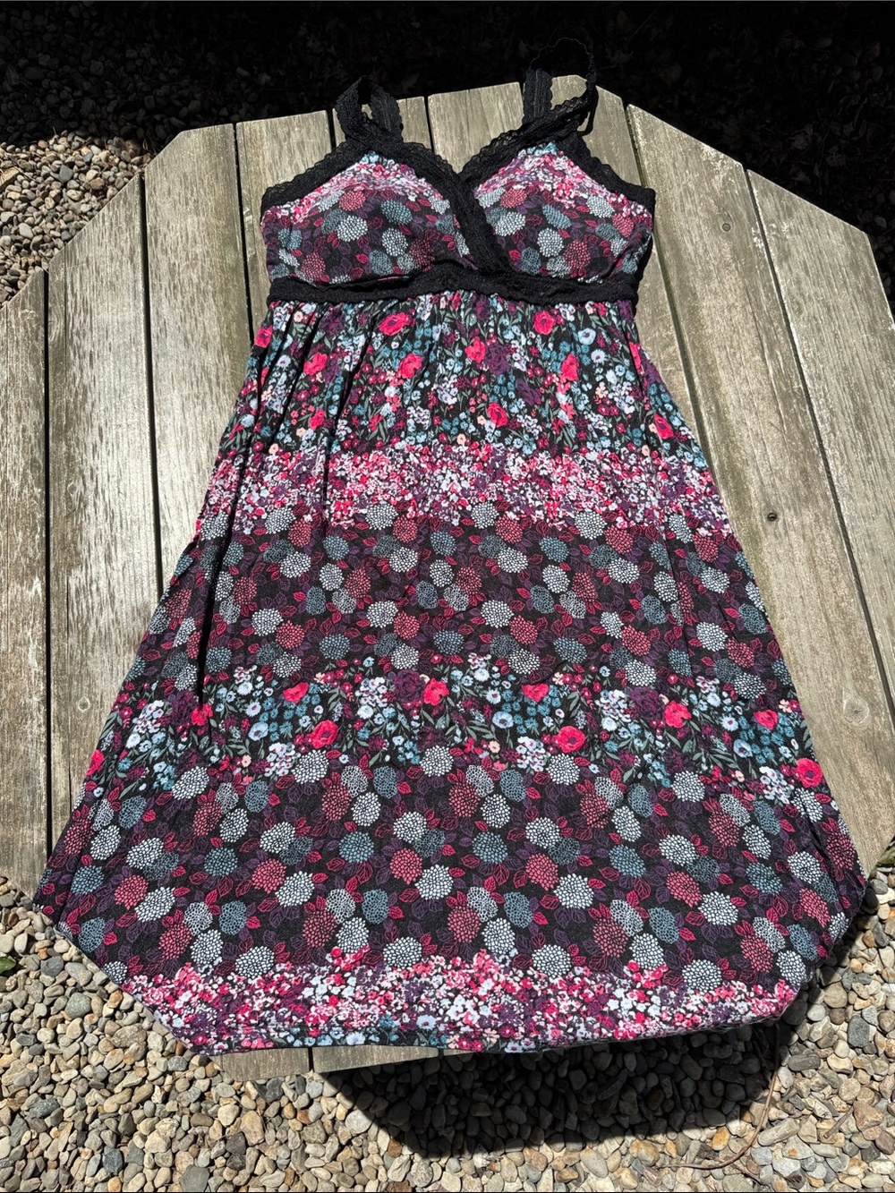 A Pea in the Pod Black Sundress with Pink and Light Blue Floral Print